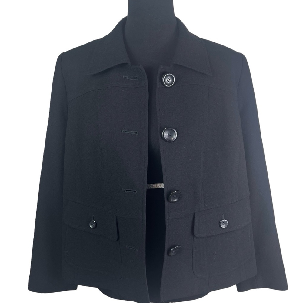 Talbots Women's Sz 12W Classic Crepe 100% Wool Black Blazer Jacket Lightweight